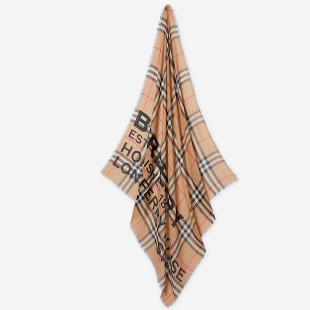 BURBERRY Horseferry Print Check Wool Silk Large Square Scarf - Picture 4 of 6